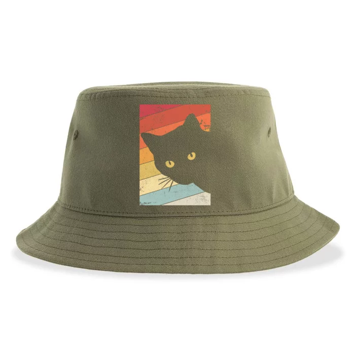 Retro Cat Cool Gift For Kitten Lovers Sustainable Bucket Hat