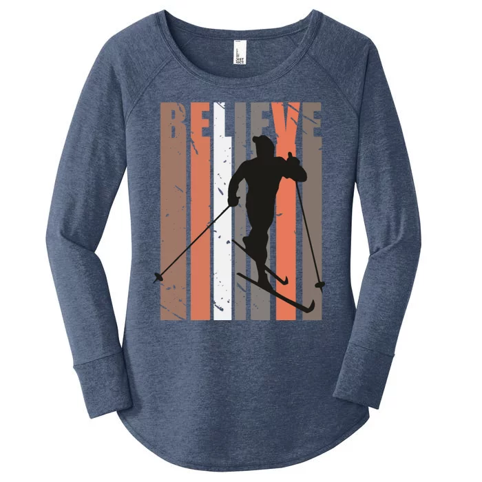 Retro Cross Country Skiing Winter Sports Motivational Great Gift Women's Perfect Tri Tunic Long Sleeve Shirt