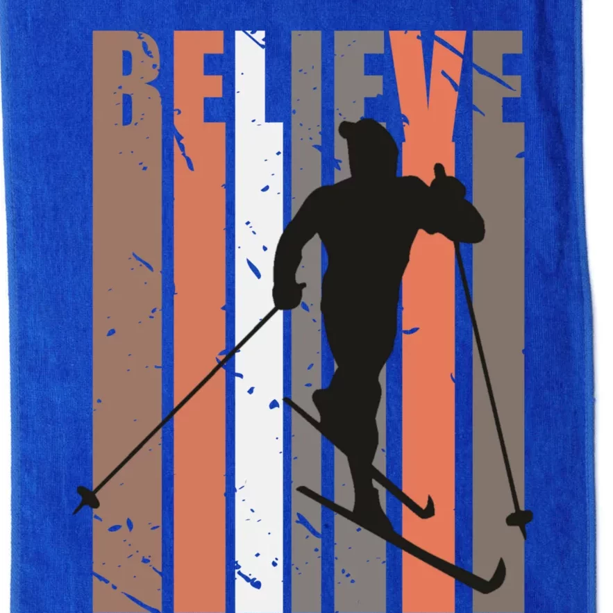 Retro Cross Country Skiing Winter Sports Motivational Great Gift Platinum Collection Golf Towel