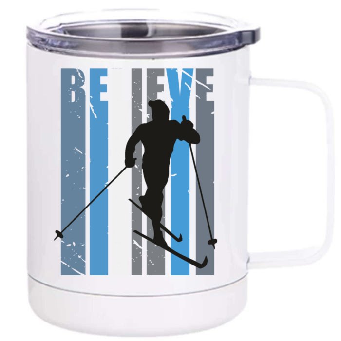 Retro Cross Country Skiing Winter Sports Motivational Cool Gift Front & Back 12oz Stainless Steel Tumbler Cup