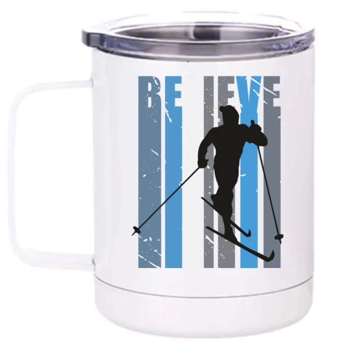 Retro Cross Country Skiing Winter Sports Motivational Cool Gift Front & Back 12oz Stainless Steel Tumbler Cup