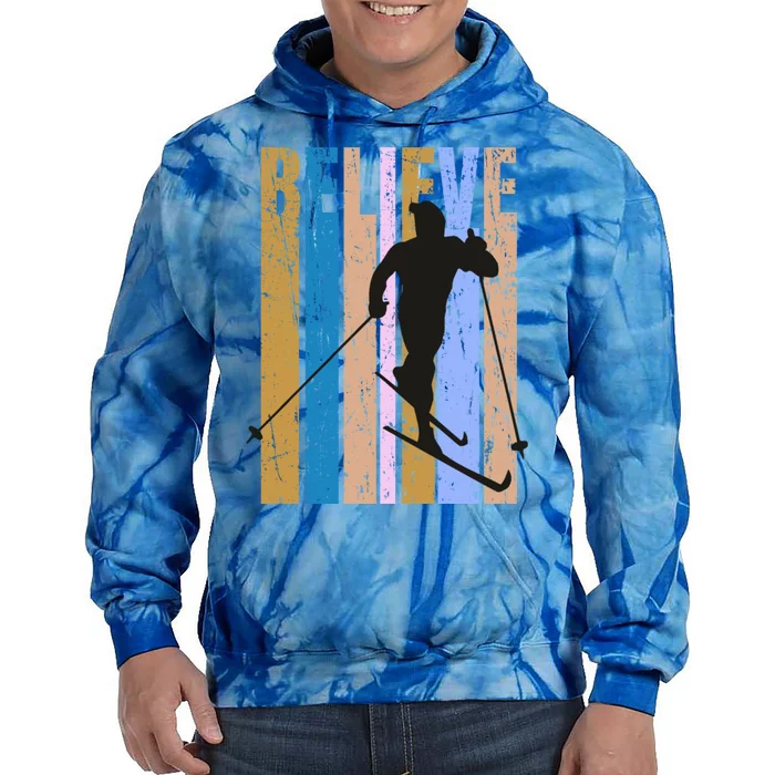 Retro Cross Country Skiing Winter Sports Motivational Funny Gift Tie Dye Hoodie