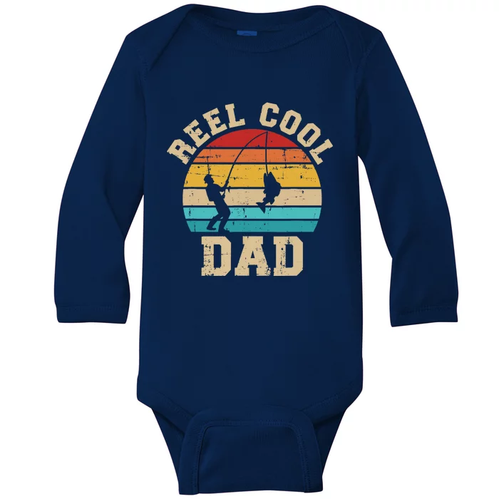 Reel cool dad fishing vintage retro Baby Long Sleeve Bodysuit