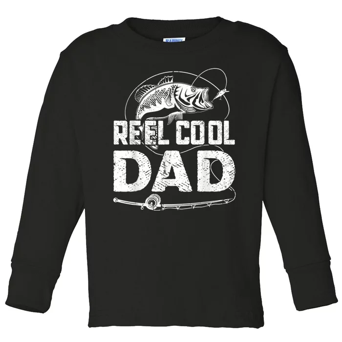 Reel Cool Dad Fishing Daddy Fathers Day Funny Toddler Long Sleeve Shirt