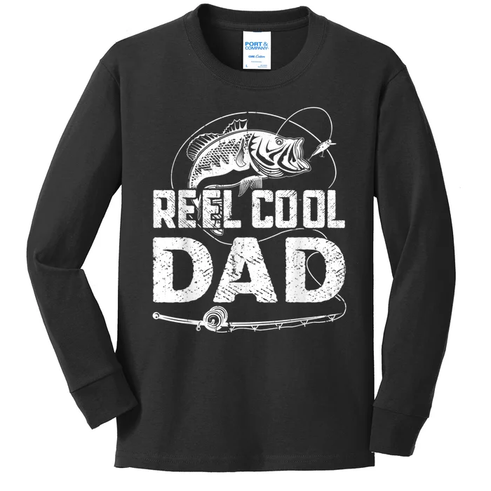 Reel Cool Dad Fishing Daddy Fathers Day Funny Kids Long Sleeve Shirt