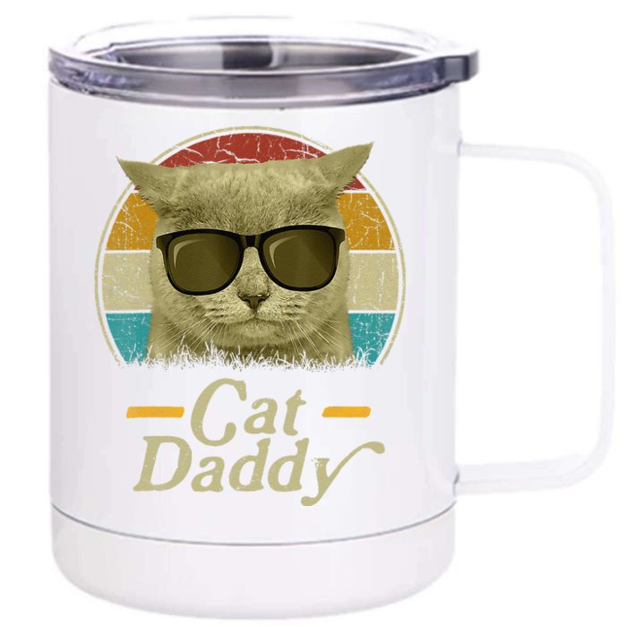 Retro Cat Daddy 80s 90s Style Cat Retro Cat Sunglasses Front & Back 12oz Stainless Steel Tumbler Cup