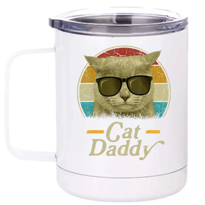 Retro Cat Daddy 80s 90s Style Cat Retro Cat Sunglasses Front & Back 12oz Stainless Steel Tumbler Cup