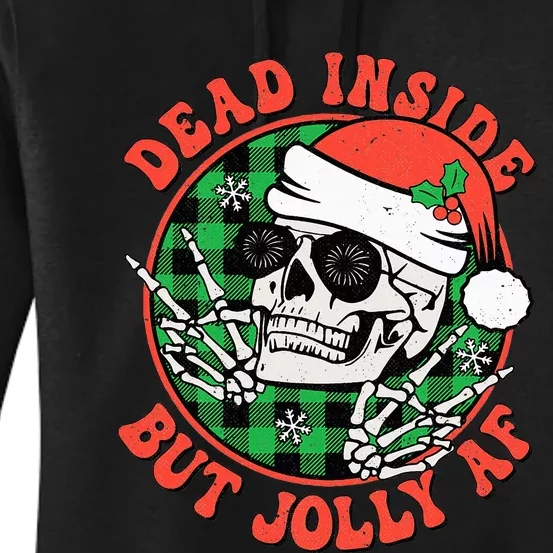 Retro Christmas Dead Inside But Jolly Skull Xmas Holiday Pjs Women's Pullover Hoodie