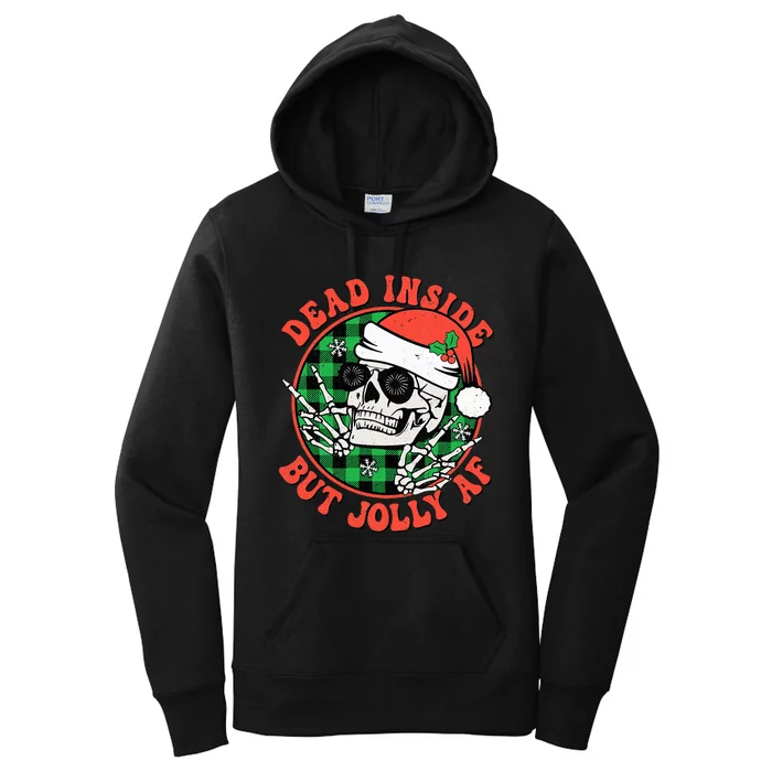 Retro Christmas Dead Inside But Jolly Skull Xmas Holiday Pjs Women's Pullover Hoodie