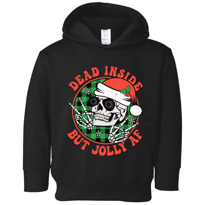 Retro Christmas Dead Inside But Jolly Skull Xmas Holiday Pjs Toddler Hoodie