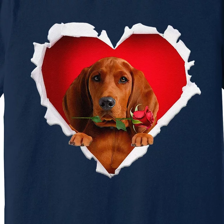 Redbone Coonhound Dog Rose Heart Valentines Day Couple Premium T-Shirt