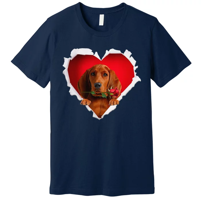 Redbone Coonhound Dog Rose Heart Valentines Day Couple Premium T-Shirt