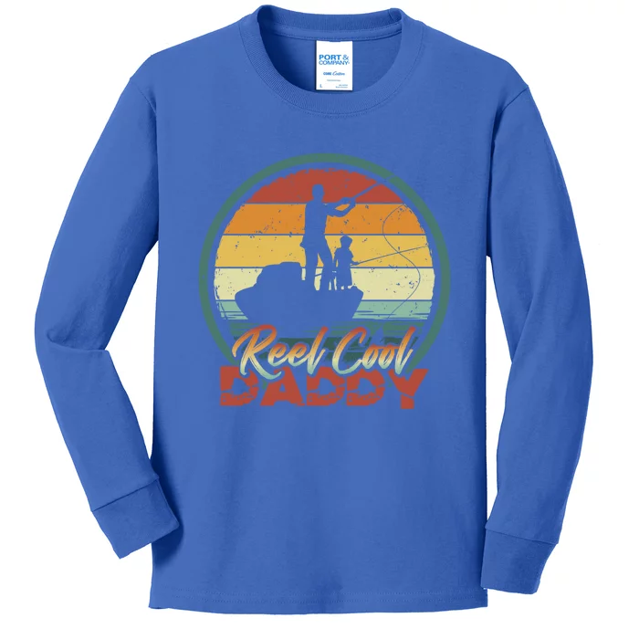 Reel Cool Daddy Cool Gift Cool Retro Vintage Fishing Family Gift Kids Long Sleeve Shirt