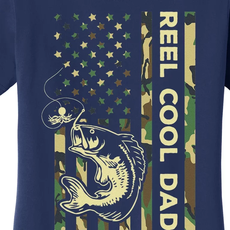 Reel Cool Dad Fisherman Father Patriotic Fishing Saying Women's T-Shirt