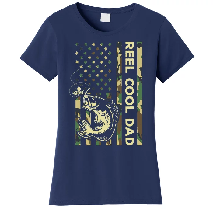 Reel Cool Dad Fisherman Father Patriotic Fishing Saying Women's T-Shirt