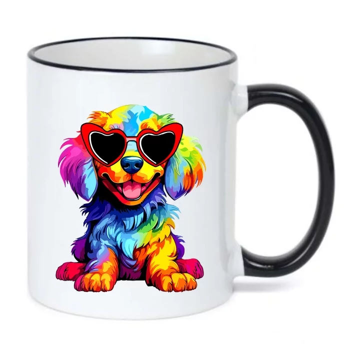 Rainbow Cute Dog Wearing Glasses Heart Puppy Love Dog Funny Black Color Changing Mug