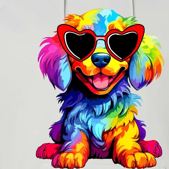 Rainbow Cute Dog Wearing Glasses Heart Puppy Love Dog Funny Performance Fleece Hoodie