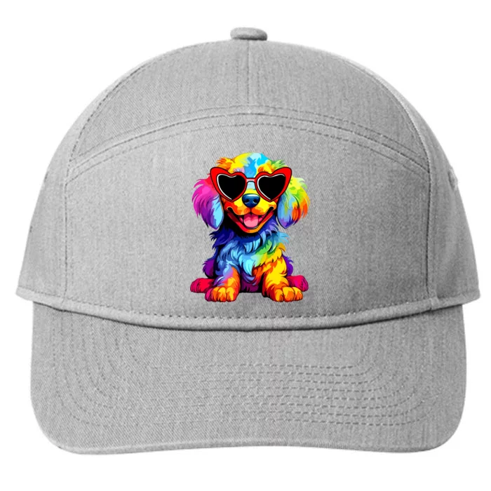 Rainbow Cute Dog Wearing Glasses Heart Puppy Love Dog Funny 7-Panel Snapback Hat