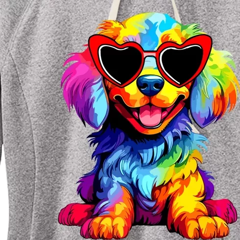 Rainbow Cute Dog Wearing Glasses Heart Puppy Love Dog Funny Women's Fleece Hoodie