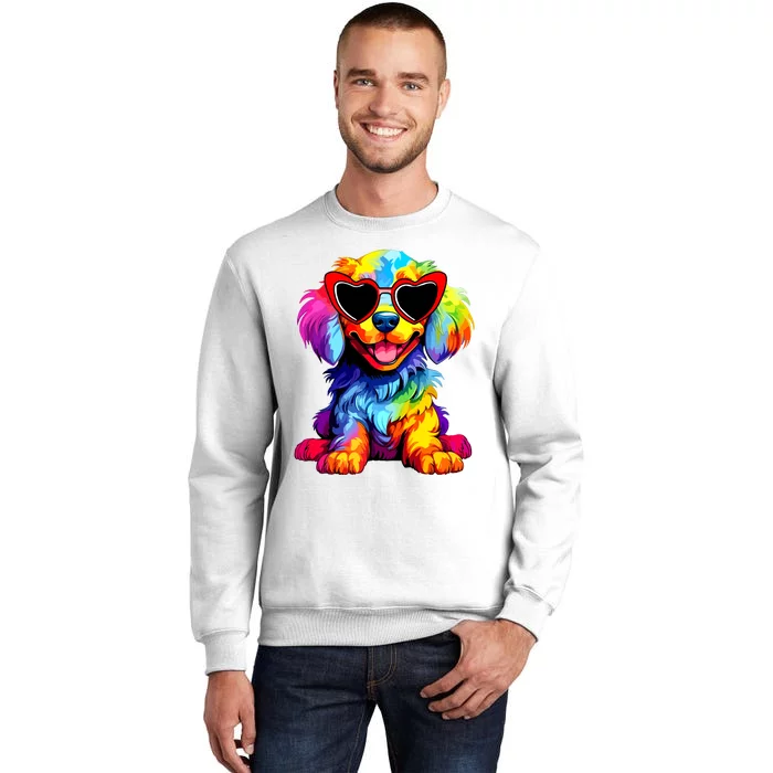 Rainbow Cute Dog Wearing Glasses Heart Puppy Love Dog Funny Sweatshirt