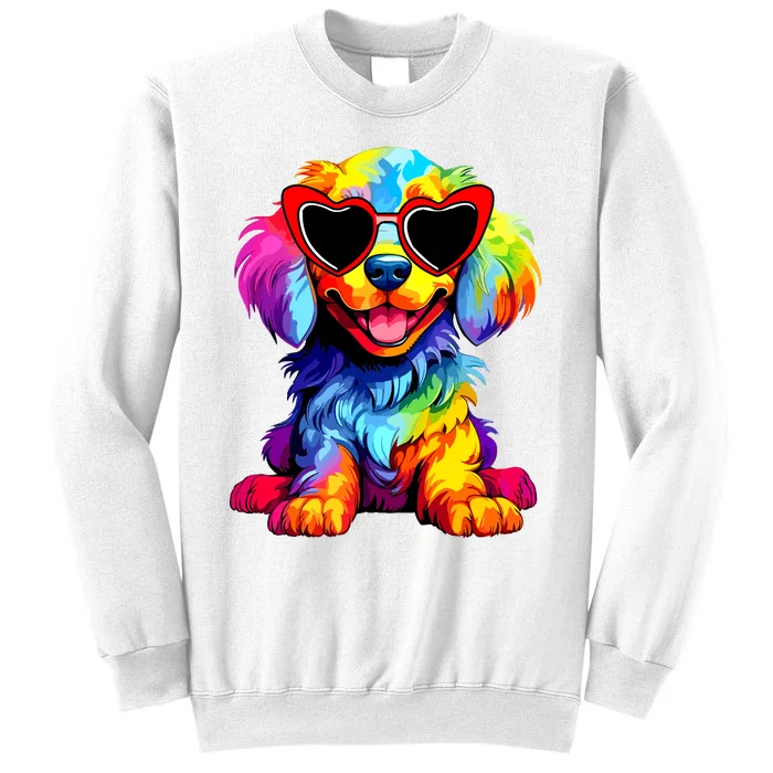 Rainbow Cute Dog Wearing Glasses Heart Puppy Love Dog Funny Sweatshirt