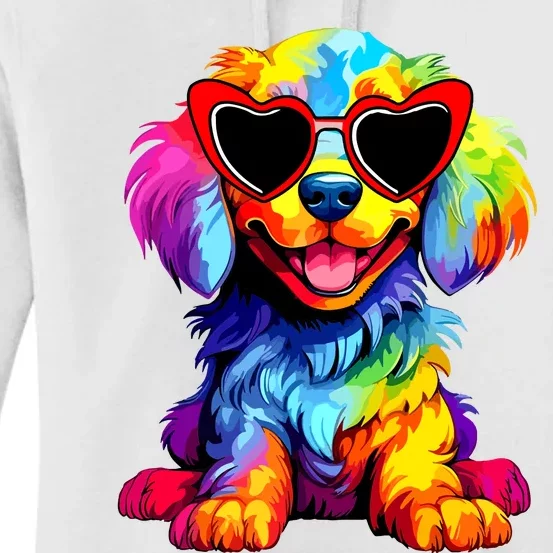 Rainbow Cute Dog Wearing Glasses Heart Puppy Love Dog Funny Women's Pullover Hoodie