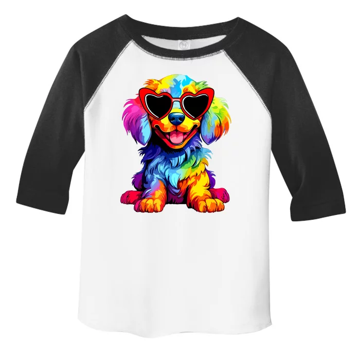 Rainbow Cute Dog Wearing Glasses Heart Puppy Love Dog Funny Toddler Fine Jersey T-Shirt