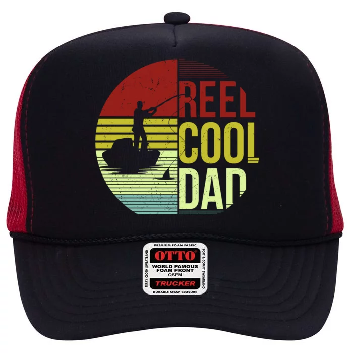 Reel Cool Dad Funny Fishing Fish High Crown Mesh Trucker Hat