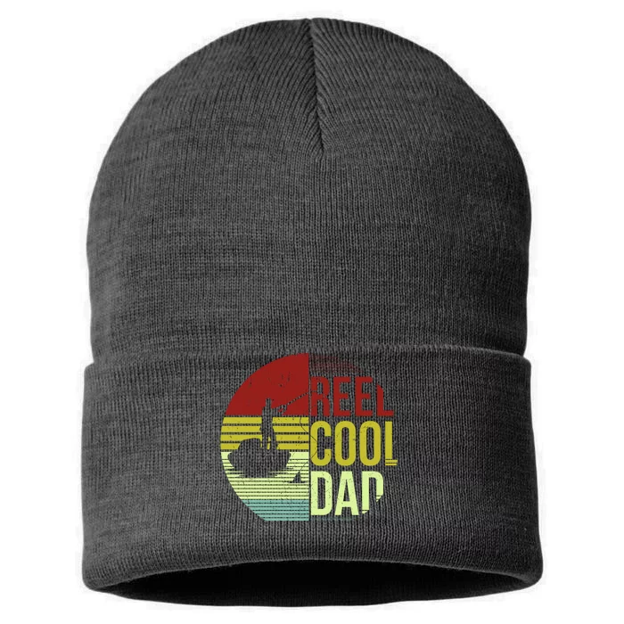 Reel Cool Dad Funny Fishing Fish Sustainable Knit Beanie