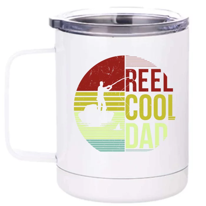 Reel Cool Dad Funny Fishing Fish Front & Back 12oz Stainless Steel Tumbler Cup