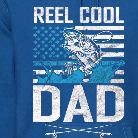 Reel Cool Dad American Flag Fishing Birthday Gift Premium Hoodie