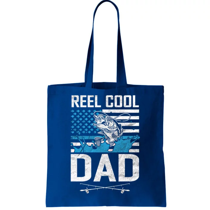 Reel Cool Dad American Flag Fishing Birthday Gift Tote Bag