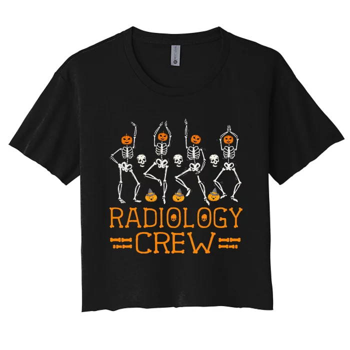 Radiology Crew Dancing Skeleton Pumpkin Women's Crop Top Tee