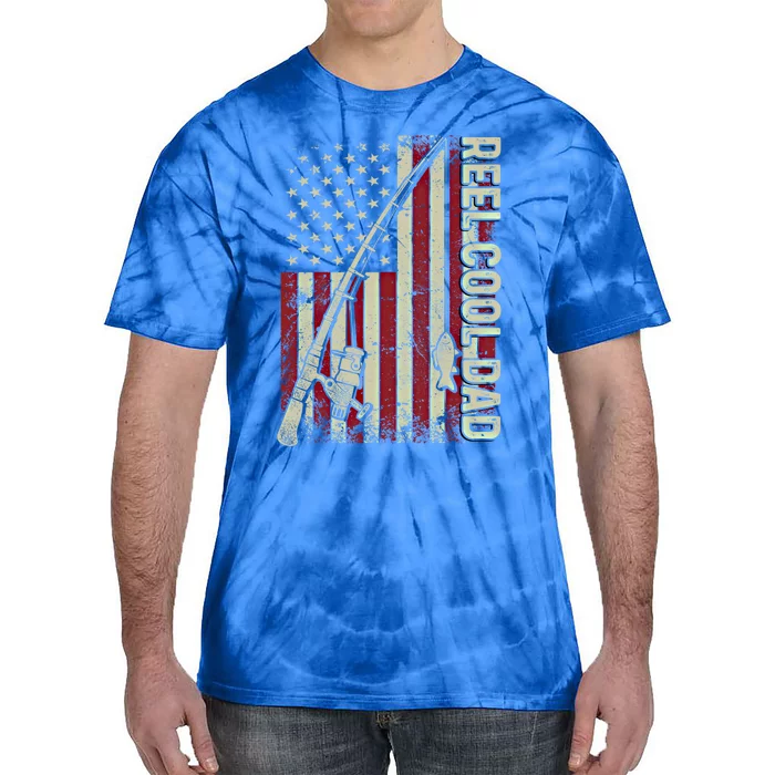 Reel Cool Dad American Flag Fishing Christmas Gift Tie-Dye T-Shirt