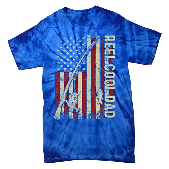 Reel Cool Dad American Flag Fishing Christmas Gift Tie-Dye T-Shirt