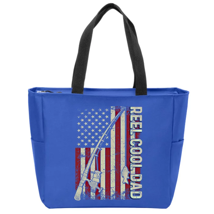 Reel Cool Dad American Flag Fishing Christmas Gift Zip Tote Bag