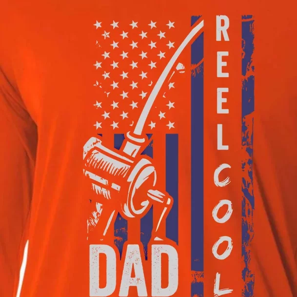 Reel Cool Dad American Flag Fishing Dad Fathers Day Gift Cooling Performance Long Sleeve Crew