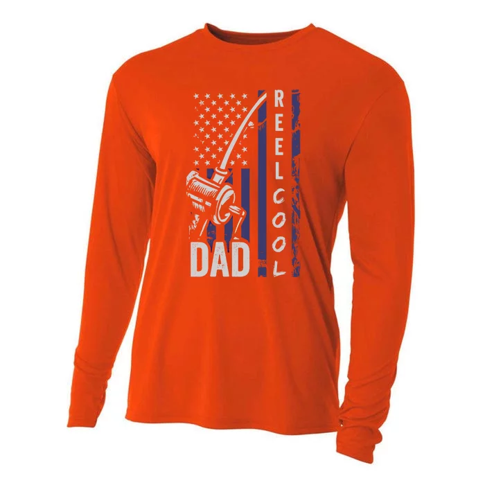 Reel Cool Dad American Flag Fishing Dad Fathers Day Gift Cooling Performance Long Sleeve Crew