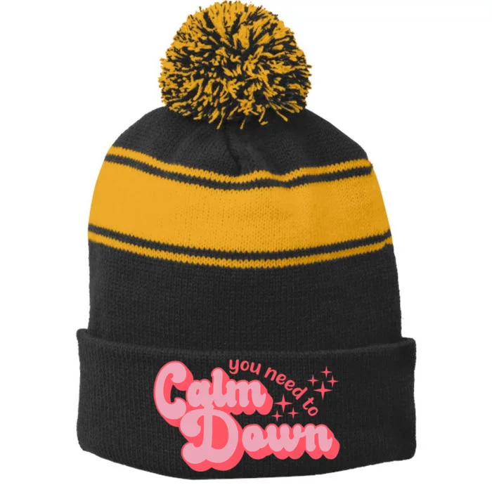 Retro Calm Down Stripe Pom Pom Beanie