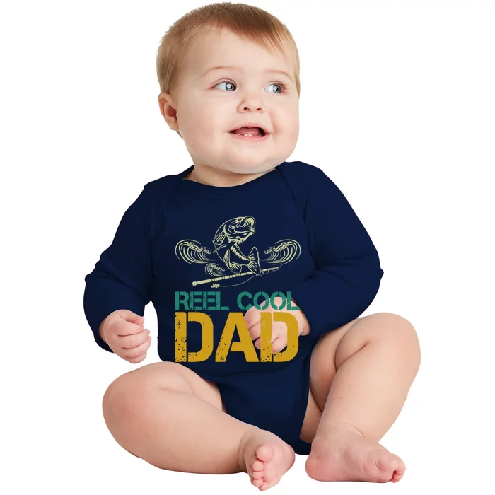 Reel Cool Dad Best Daddy Ever Fishing Lovers Fathers Day Gift Baby Long Sleeve Bodysuit