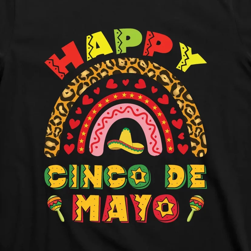 Rainbow Cinco De Meow With Smiling Cat Taco And Sombrero T-Shirt