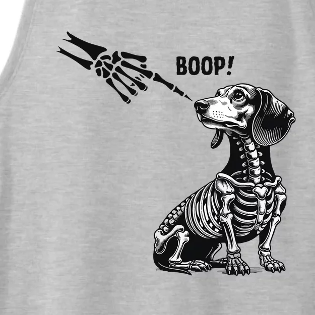 Retro Cute Dachshund Skeleton Hand Boop Dog Funny Halloween Ladies Tri-Blend Wicking Tank