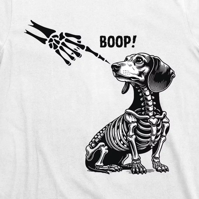 Retro Cute Dachshund Skeleton Hand Boop Dog Funny Halloween T-Shirt