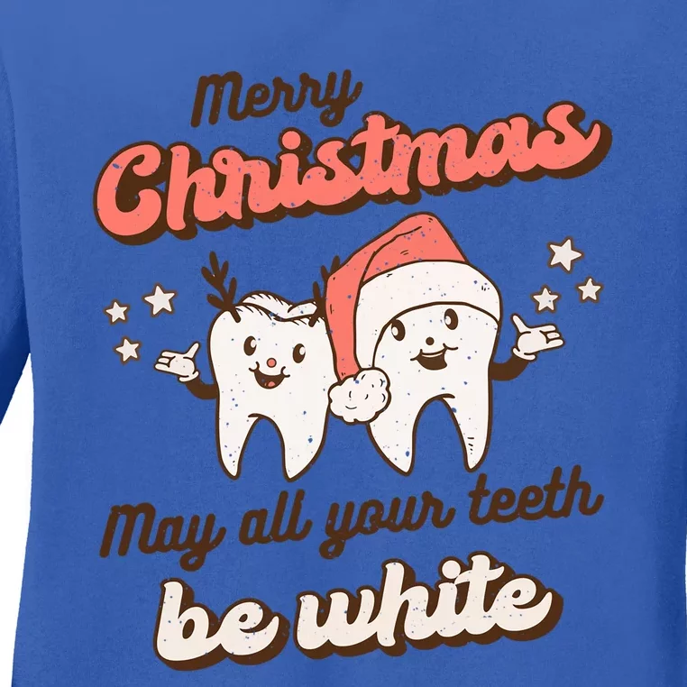 Retro Christmas Dentist Teeth Squad Funny Santa Claus Xmas Great Gift Ladies Long Sleeve Shirt