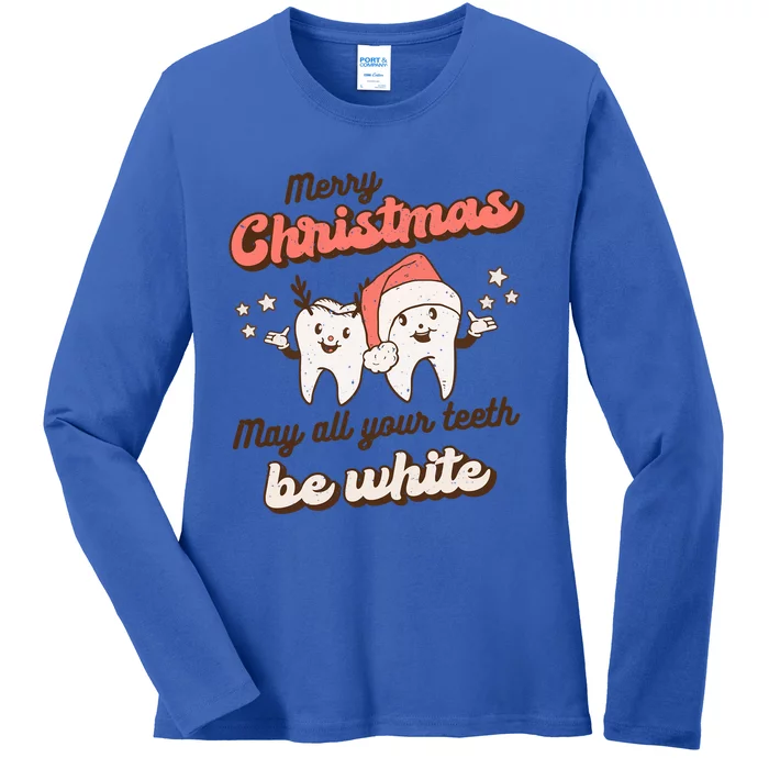 Retro Christmas Dentist Teeth Squad Funny Santa Claus Xmas Great Gift Ladies Long Sleeve Shirt