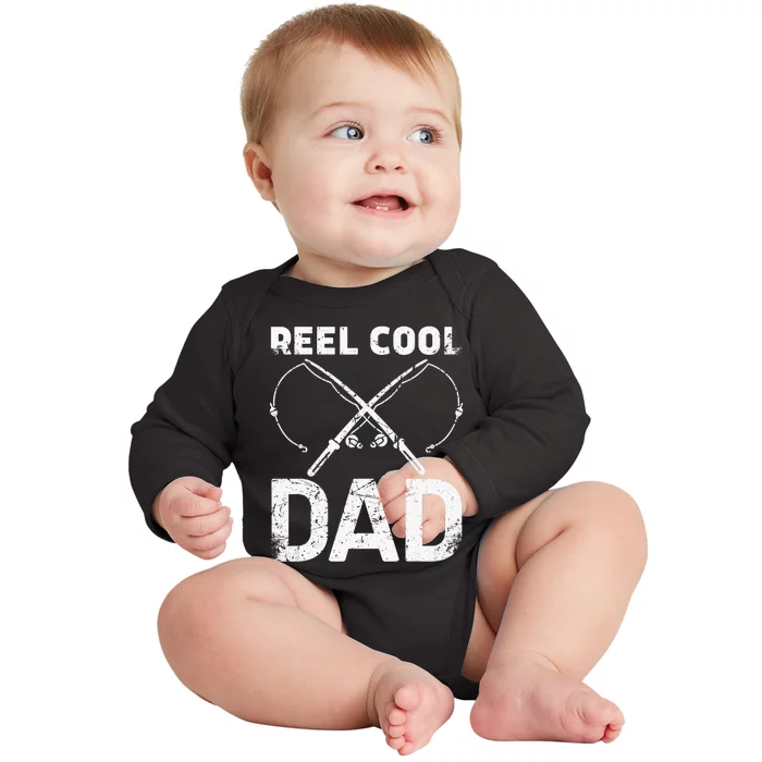 Reel Cool Dad Fisherman Daddy Father's Day Fishing Baby Long Sleeve Bodysuit