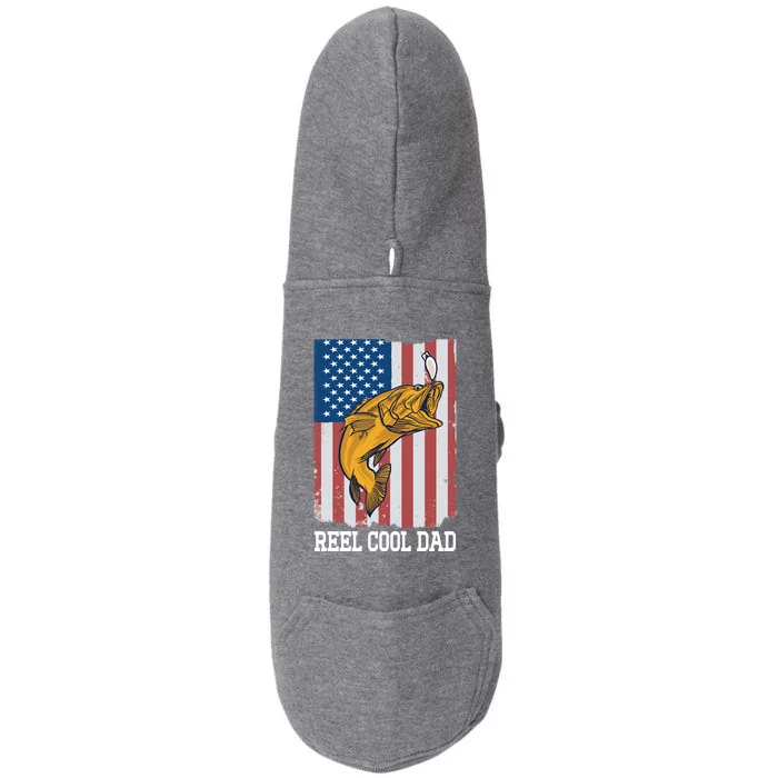 Reel Cool Dad American Flag Fishing Fathers Day Fishing Dad Great Gift Doggie 3-End Fleece Hoodie