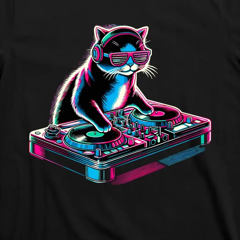 Retro Cat Dj Disco Party Music Gift Funny Cat T-Shirt