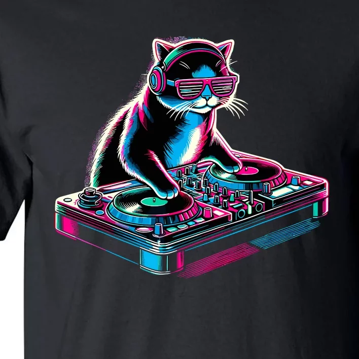 Retro Cat Dj Disco Party Music Gift Funny Cat Tall T-Shirt