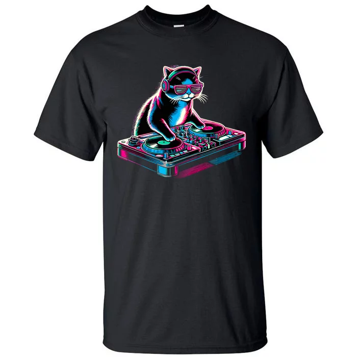 Retro Cat Dj Disco Party Music Gift Funny Cat Tall T-Shirt